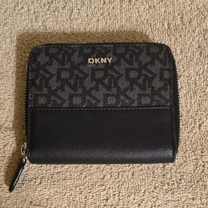 DKNY Black and Gray Monogram Zip Wallet